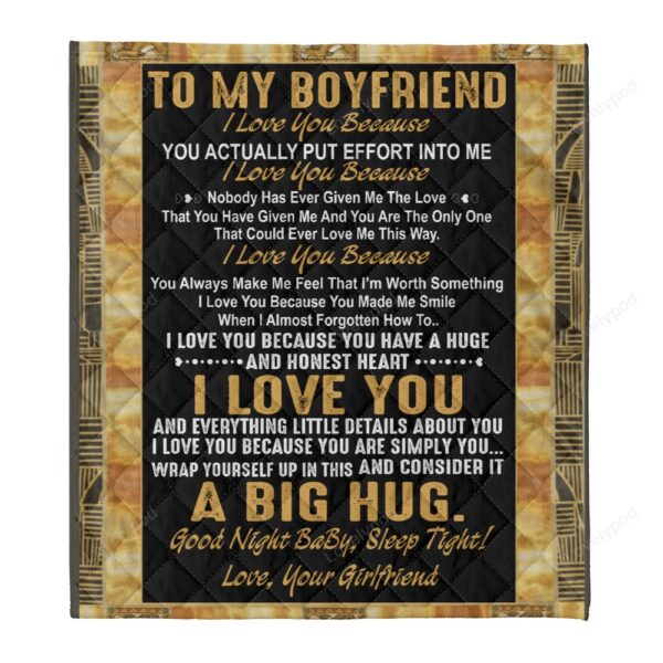 Valentine Blanket, To My Boyfriend I Love You A Big Hug Gift From Girlfriend Fleece Blanket Quilt Blanket