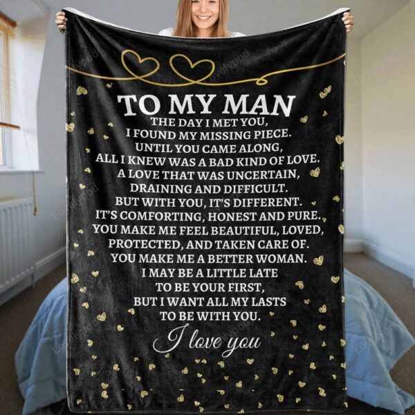 Valentine Blanket, To My Man Blanket, Gift For Boyfriend, Husband, Fiance, Birthday Gift Premium Blanket