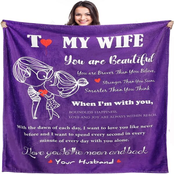 Valentine Blanket, To My Wife Blanket, Romantic Wife Gifts For Wedding Anniversary Birthday Christmas Valentines Mothers Day