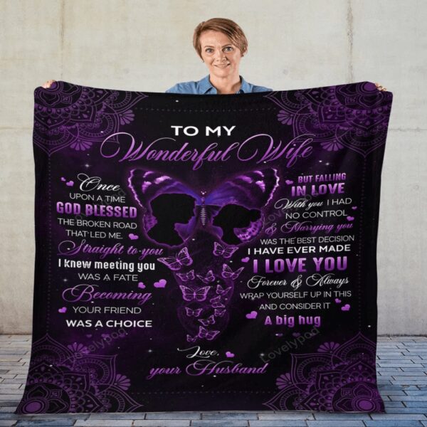 Valentine Blanket, To My Wonderful Wife Once Upon A Time God Blessed Purple Mandala Butterly Valentine Blanket