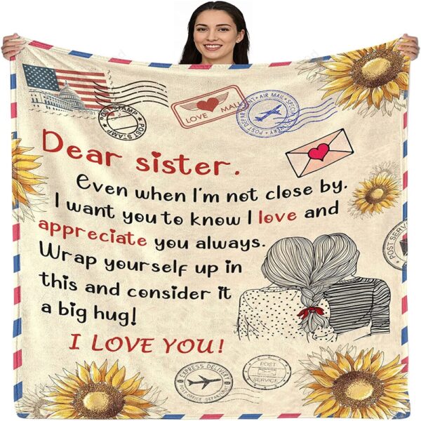 Valentine Blanket, To Sister Gifts Sunflower Sister Throw Blanket Christmas Blanket Gifts For Sister Valentines Gifts