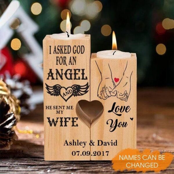 Valentine Candle Holder, Custom Name Valentines Day Heart Wooden Candlestick Home Decor Better But Also Make Your Mood Better