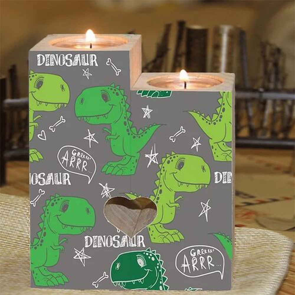 Valentine Candle Holder, Cute Dinosaur Wooden Candle Holder Gift For Kid Valentine Candle Holder, Cute Dinosaur Wooden Candle Holder Gift For Kid
