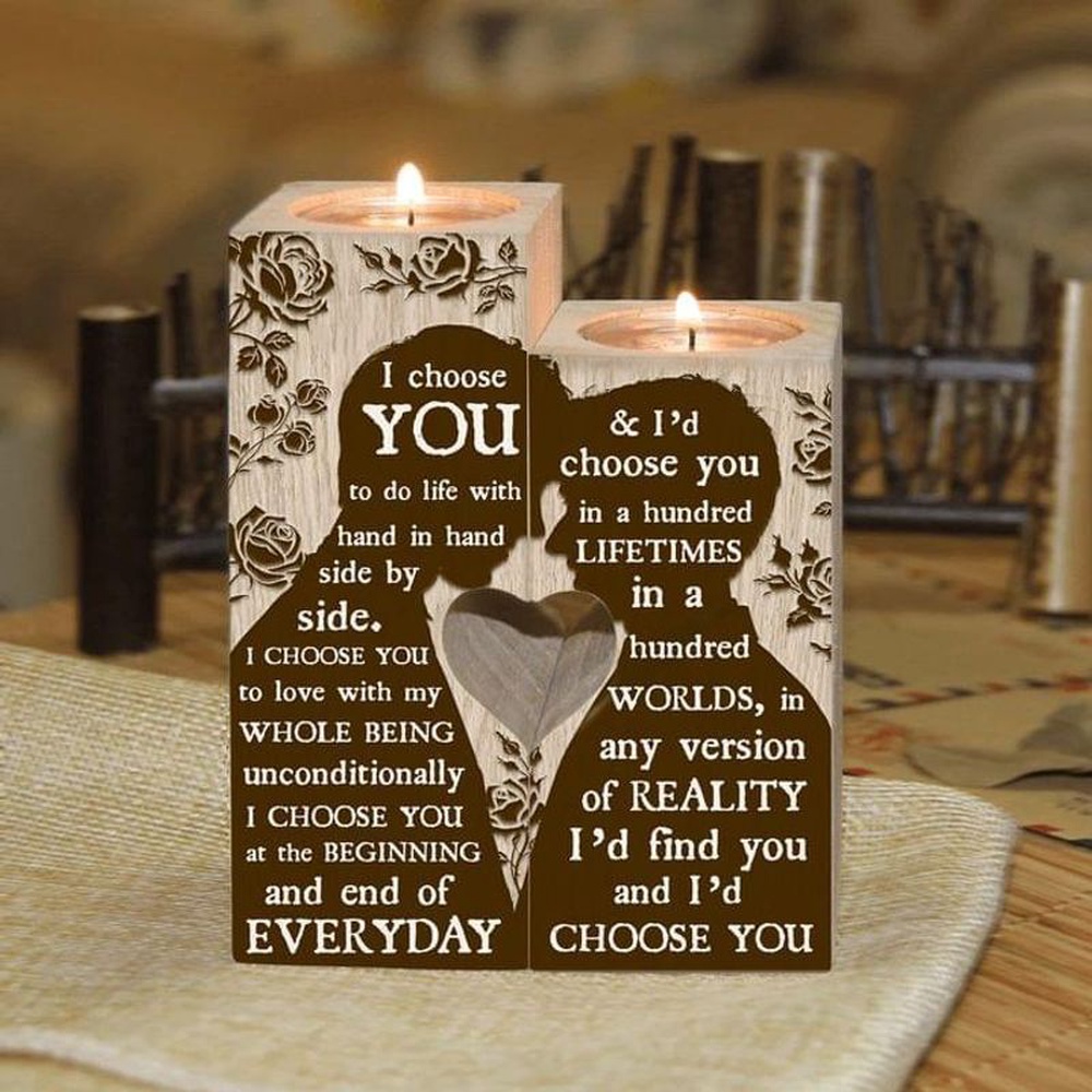 Valentine Candle Holder, Gay Couple Wooden Candle Holder I Choose You Rose Flowers Valentine Day Gift Heart Wooden Candlestick Valentine Candle Holder, Gay Couple Wooden Candle Holder I Choose You Rose Flowers Valentine Day Gift Heart Wooden Candlestick