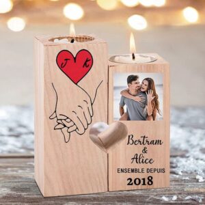 Valentine Candle Holder, Personalized Couple Photo Wooden…