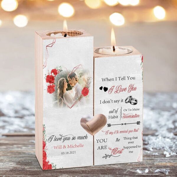Valentine Candle Holder, Personalized  Wooden Couple Candle Holder with Photo And Name Anniversary Gift