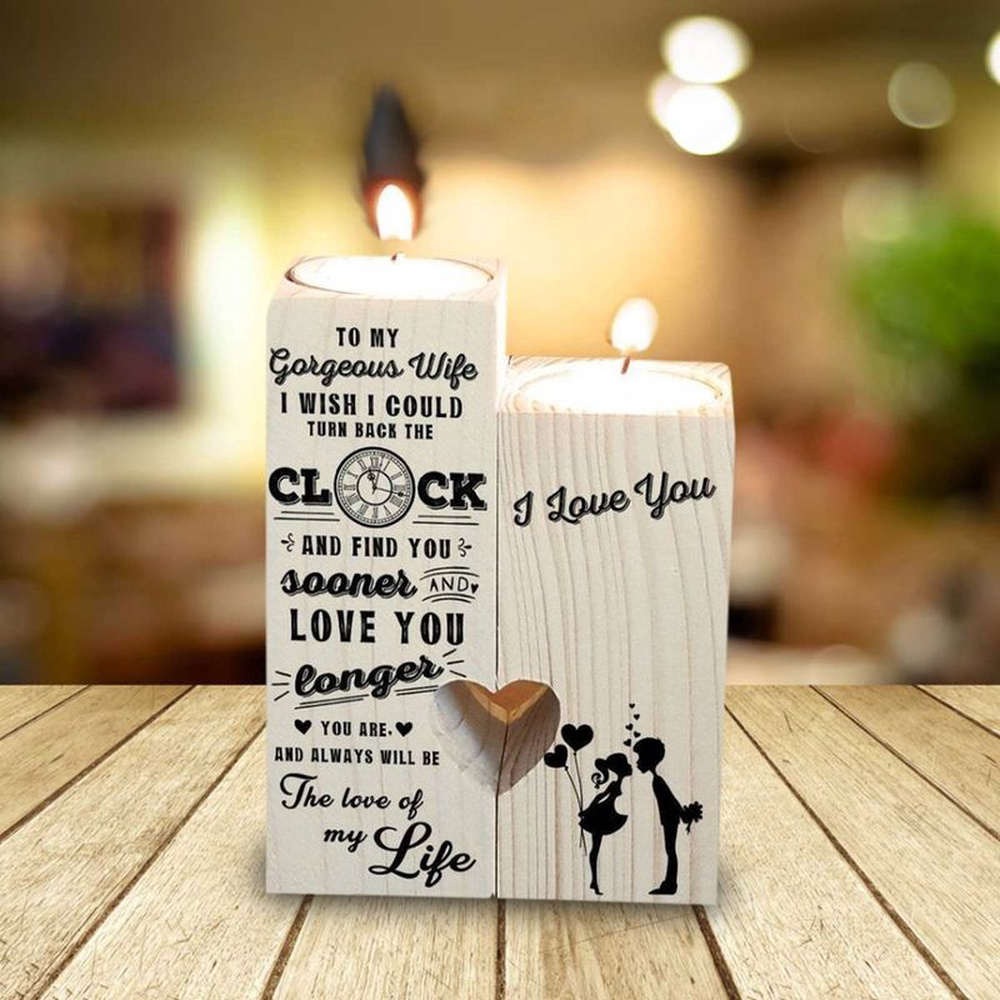 Valentine Candle Holder, To My Wife Candle Holder From Husband With Heart For Valentine’s Day Gift Heart Wooden Candlestick