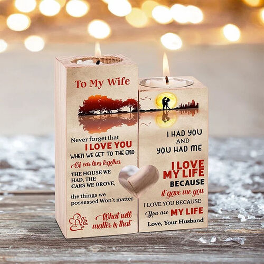 Valentine Candle Holder, To My Wife Couple Candle Holder Romantic Sunset Candlesticks Sweet Gift Valentine Candle Holder, To My Wife Couple Candle Holder Romantic Sunset Candlesticks Sweet Gift