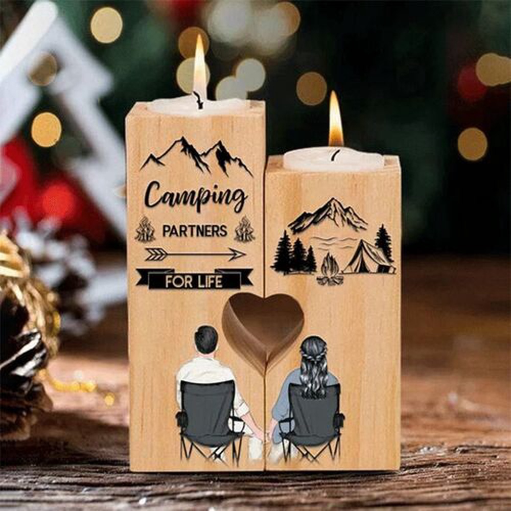 Valentine Candle Holder, Wooden Candle Holder Gift For Boyfriend Camping Partners For Life Valentine Candle Holder, Wooden Candle Holder Gift For Boyfriend Camping Partners For Life
