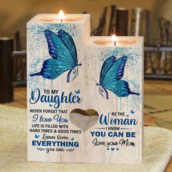 Valentine Candle Holder, Wooden Candle Holder Gift For Daughter With Butterfly Pattern