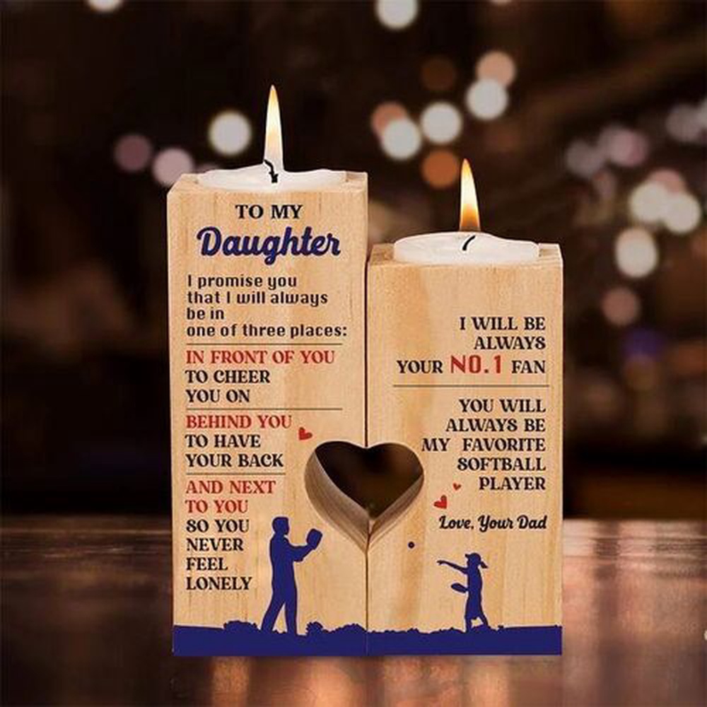 Valentine Candle Holder, Wooden Candle Holder Gift from Dad to Daughter I Wil Be Always Your NO1 Fan