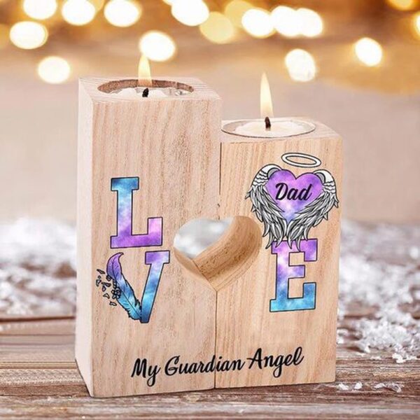Valentine Candle Holder, Wooden Candle Holder With Angel Wings Pattern