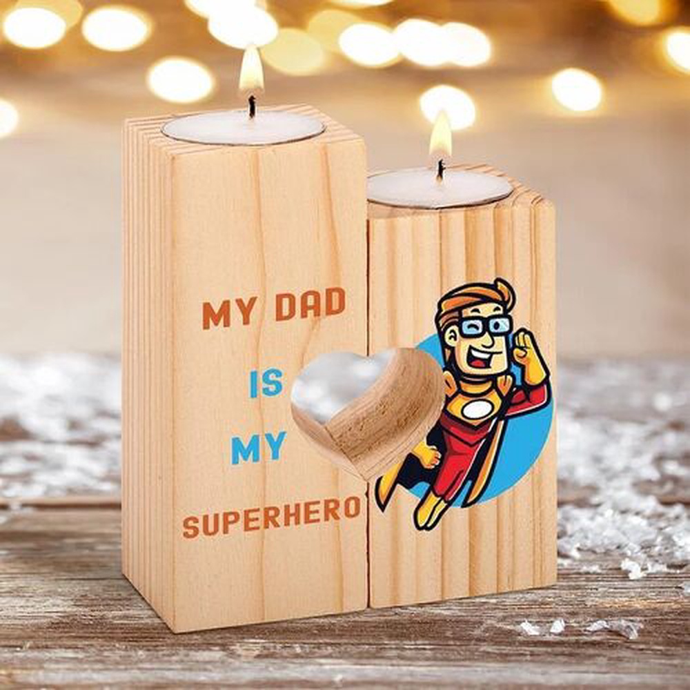 Valentine Candle Holder, Wooden Candle Holder With Superhero Pattern Valentine Candle Holder, Wooden Candle Holder With Superhero Pattern
