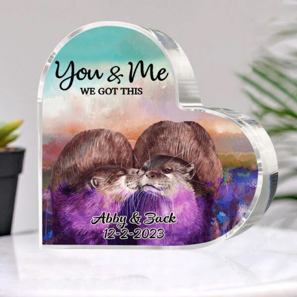 Valentine Keepsakes, Heart Keepsake, Colorful Otters Couple, Otters Plaque For Husband And Wife
