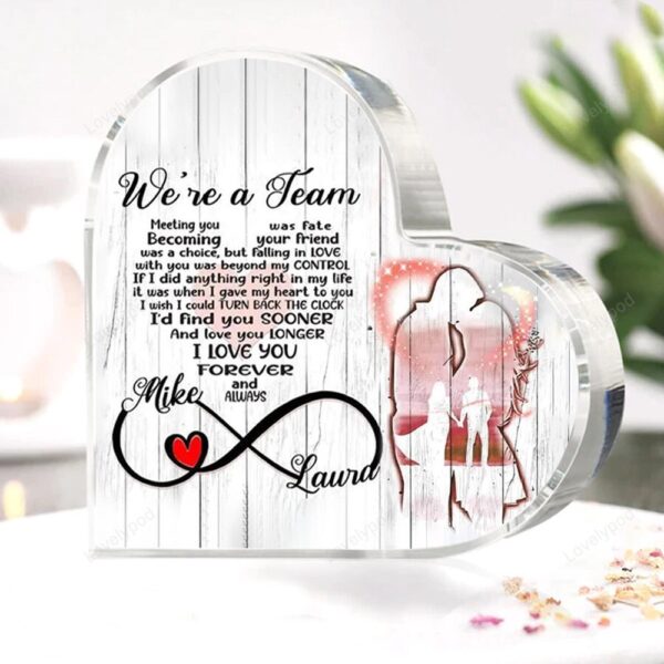 Valentine Keepsakes, Heart Keepsake, Couple Plaque Personalized Were A Team Meeting You Was Fate