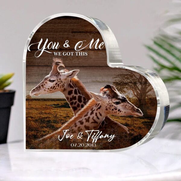 Valentine Keepsakes, Heart Keepsake, Custom Giraffe Couple Heart Acrylic Plaque, You And Me We Got This Anniversary Gift