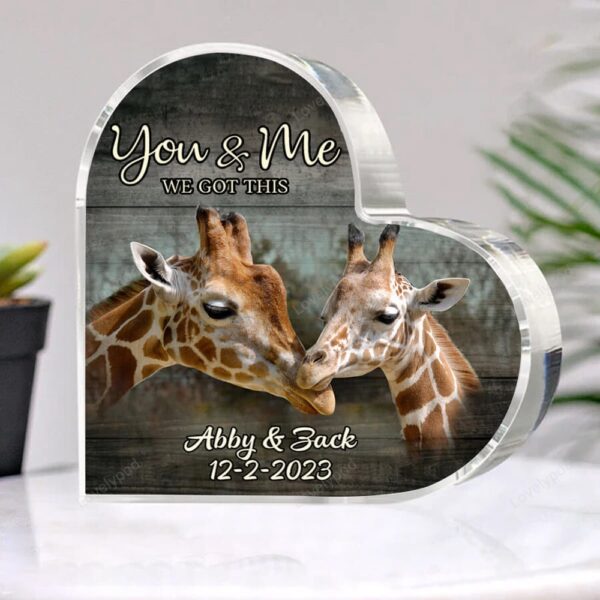 Valentine Keepsakes, Heart Keepsake, Custom Giraffe Couple Heart Acrylic Plaque, You And Me We Got This Giraffe Valentine’s Day Gift