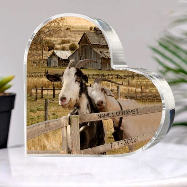 Valentine Keepsakes, Heart Keepsake, Custom Goat Couple Heart Acrylic Plaque Farmhouse Decor, Wedding Anniversary Valentine’s Day Gift