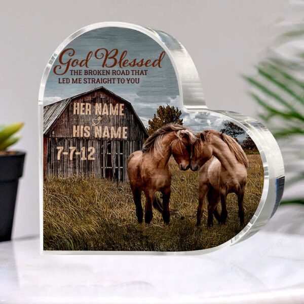 Valentine Keepsakes, Heart Keepsake, Custom Horses Couple Farmhouse Heart Acrylic Plaque, God Blessed Wedding Anniversary Valentine’s Day Gift