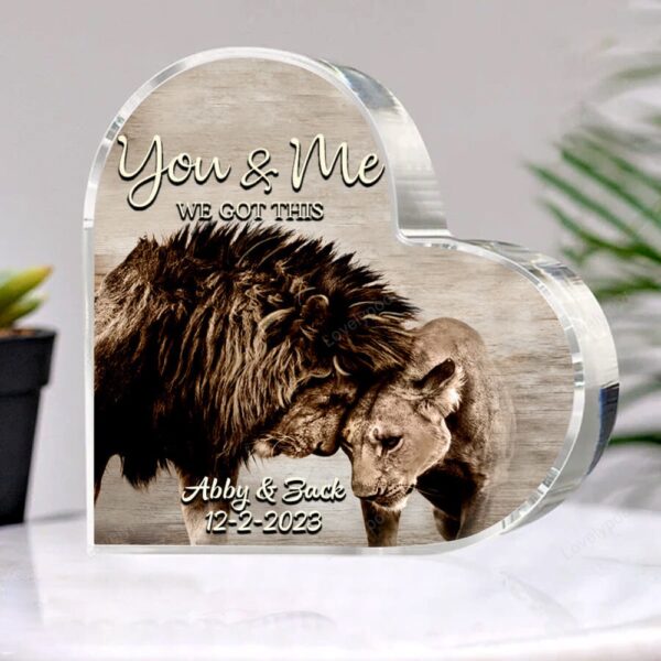 Valentine Keepsakes, Heart Keepsake, Custom Lion Couple Heart Acrylic Plaque, You And Me We Got This Lion Anniversary Gift