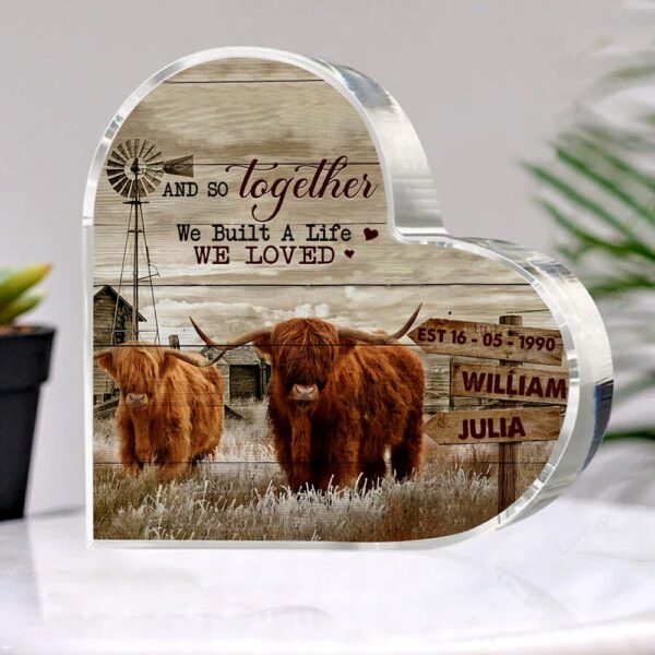Valentine Keepsakes, Heart Keepsake, Customized Highland Cattle Couple Plaque For Farmhouse