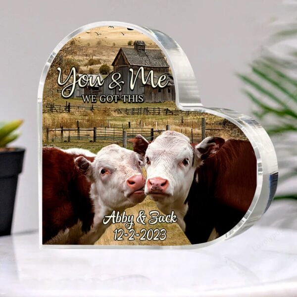 Valentine Keepsakes, Heart Keepsake, Personalized Angus Cow Couple Plaque For Husband Wife, You And Me We Got This