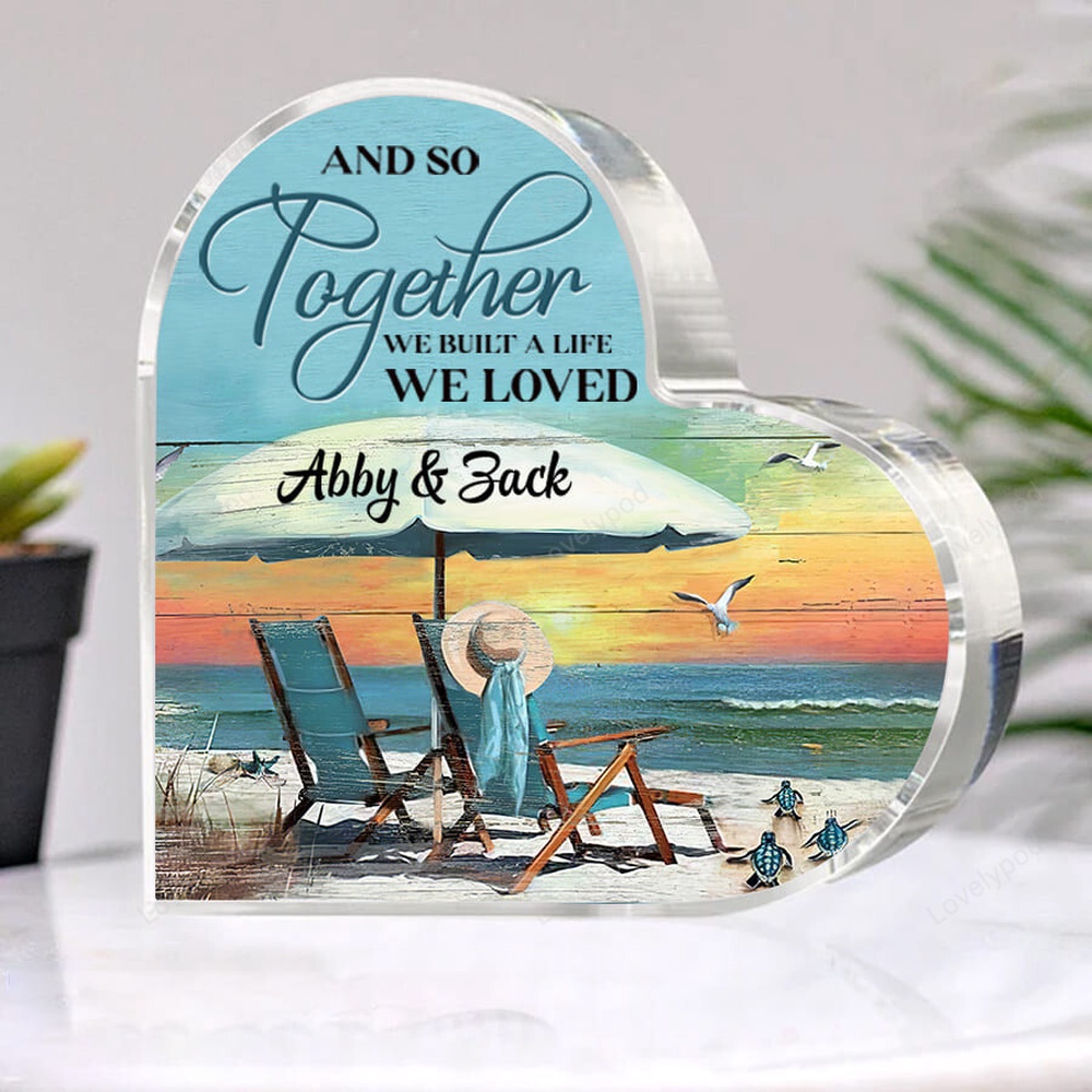 Valentine Keepsakes, Heart Keepsake, Personalized Couple Beach Heart Plaque, Customized Couple Anniversary Gifts