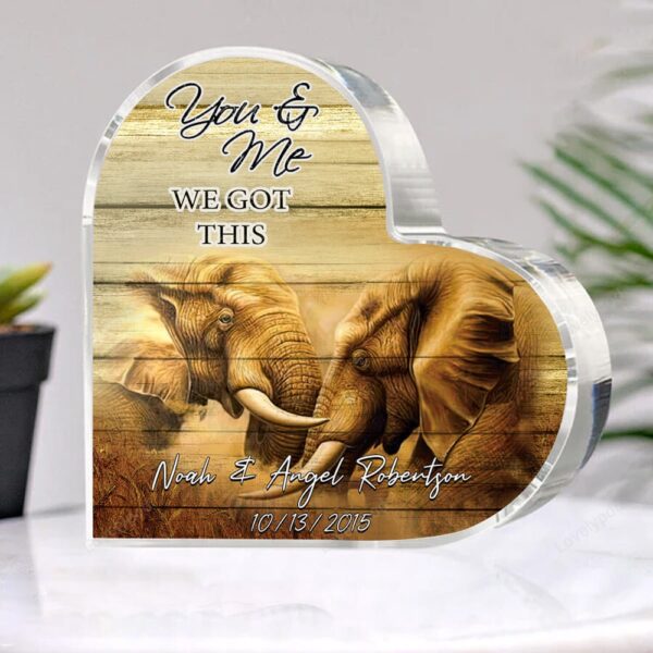 Valentine Keepsakes, Heart Keepsake, Personalized Elephant Couple Plaque, You And Me We God This Heart Acrylic Plaque, Valentine’s Day Gift For Couple