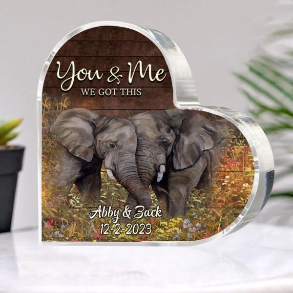 Valentine Keepsakes, Heart Keepsake, Personalized Elephant Heart Plaque, You And Me We God This Heart Acrylic Plaque