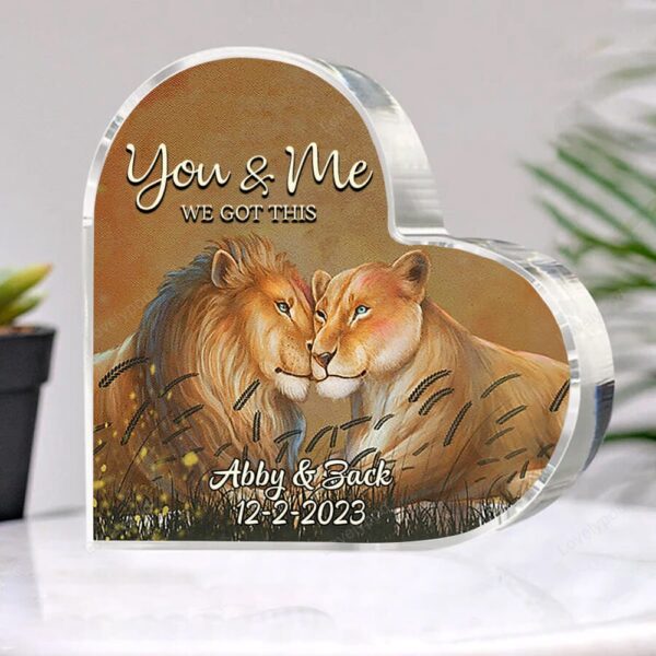 Valentine Keepsakes, Heart Keepsake, Personalized Lion Couple You And Me We God This Heart Acrylic Plaque