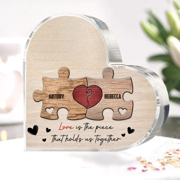Valentine Keepsakes, Heart Keepsake, Personalized Love Puzzle Pieces Plaque With Couple Names Prints