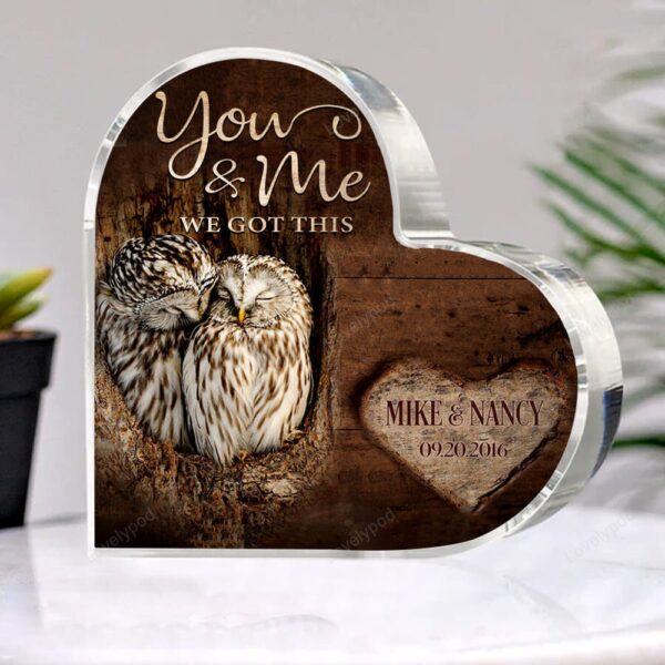Valentine Keepsakes, Heart Keepsake, Personalized Owls Couple Plaque, You And Me We Got This Plaque For Wedding Anniversary