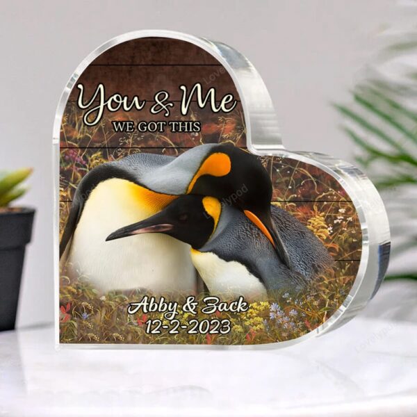 Valentine Keepsakes, Heart Keepsake, Personalized Penguin Couple Plaque For Husband Wife, You And Me We Got This