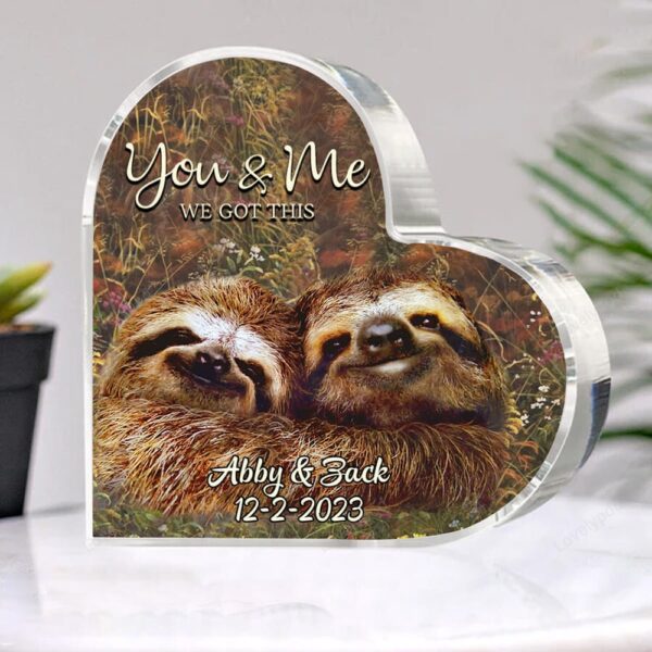 Valentine Keepsakes, Heart Keepsake, Personalized Sloth Couple Plaque, You And Me We God This Heart Acrylic Plaque