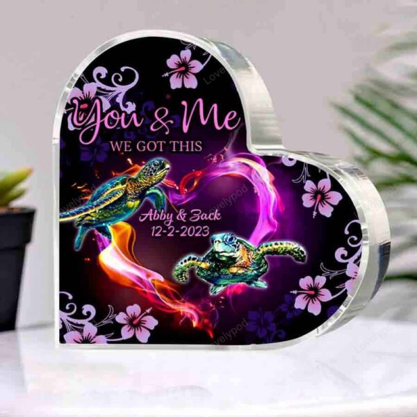 Valentine Keepsakes, Heart Keepsake, Personalized Turtle Couple Heart Plaque, You And Me We Got This Couple Gift