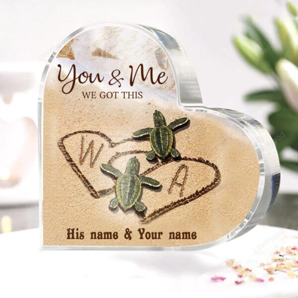 Valentine Keepsakes, Heart Keepsake, Personalized Turtle Name Couple Plaque, You And Me We Got This Sea Ocean Turtles Valentine’s Day