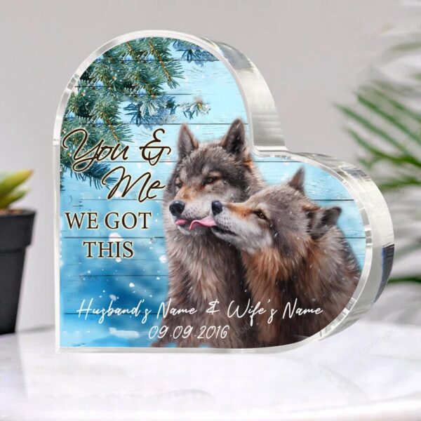 Valentine Keepsakes, Heart Keepsake, Wolf Couple Plaque For Husband And Wife, You And Me We Got This Plaque