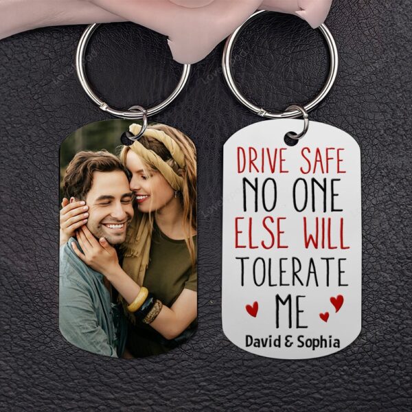 Valentine Keychain, Drive Safe Personalized Custom Photo Stainless Steel Keychain