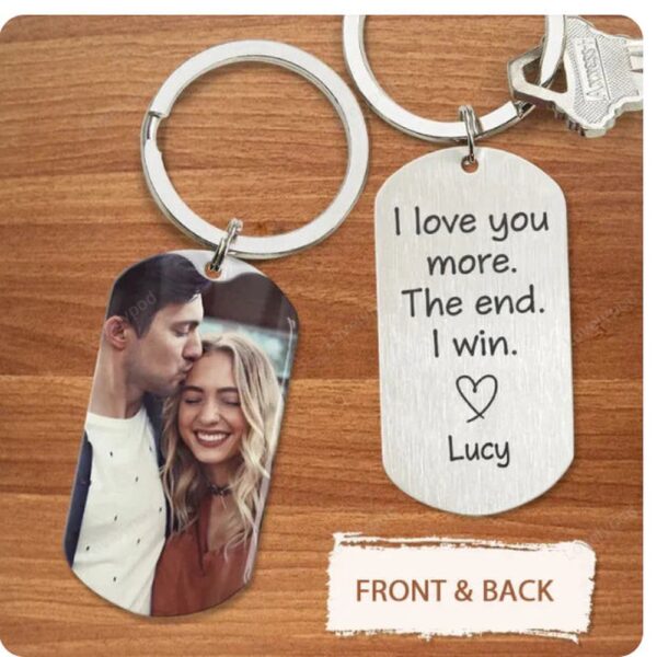 Valentine Keychain, I Love You More The End, Custom Couple Keychain, Custom Photo Keychain For Wife