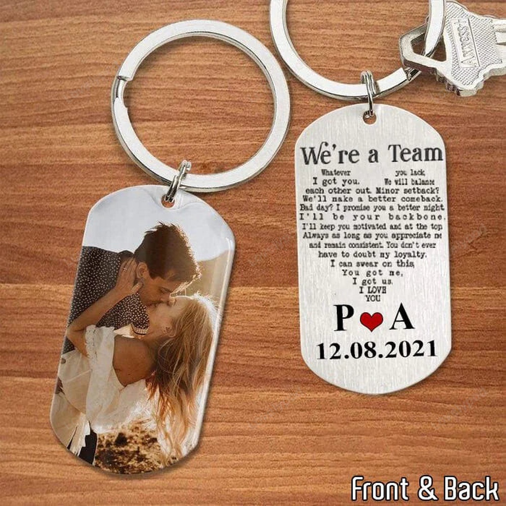 Valentine Keychain, Personalized Were A Team Couple Keychain, Custom Couple Photo Keychain For Boyfriend