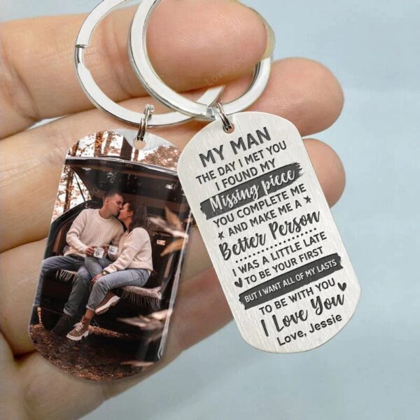 Valentine Keychain, To My Man, Personalized Photo Keychain For Couple, Husband Boyfriend Gift