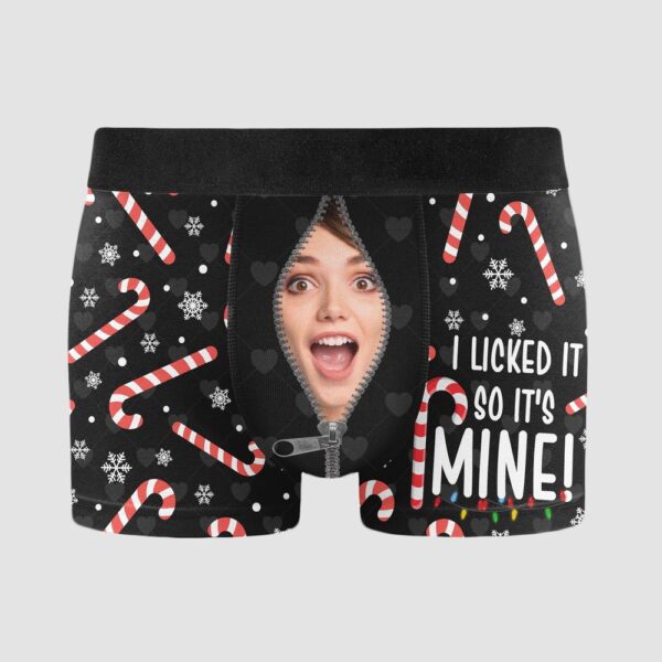 Valentine Men Boxer, I Licked It So Its Mine Christmas Funny Personalized Photo Mens Boxer Briefs