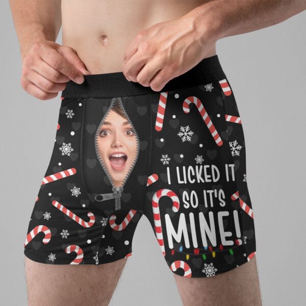 Valentine Men Boxer, I Licked It So Its Mine Christmas Funny Personalized Photo Mens Boxer Briefs