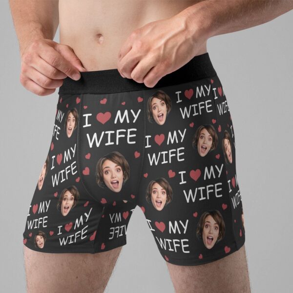 Valentine Men Boxer, I Love My Wife Personalized Photo Mens Boxer Briefs Valentines Day Gifts For Men