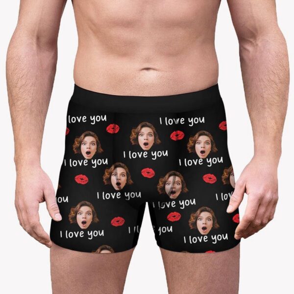 Valentine Men Boxer, I Love You Pattern Personalized Boxer Customized Photo Boxer For Husband
