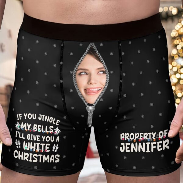 Valentine Men Boxer, If You Jingle My Bells I Promise You A White Christmas Custom Face Personalized Photo Mens Boxer Briefs