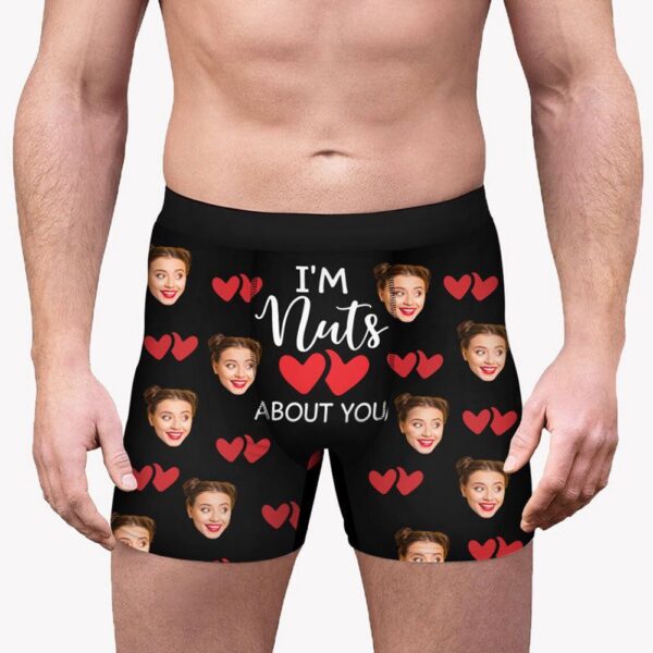 Valentine Men Boxer, Im Nuts About You Personalized Boxer Funny Valentine Gift For Him Custom Photo Husband Gift