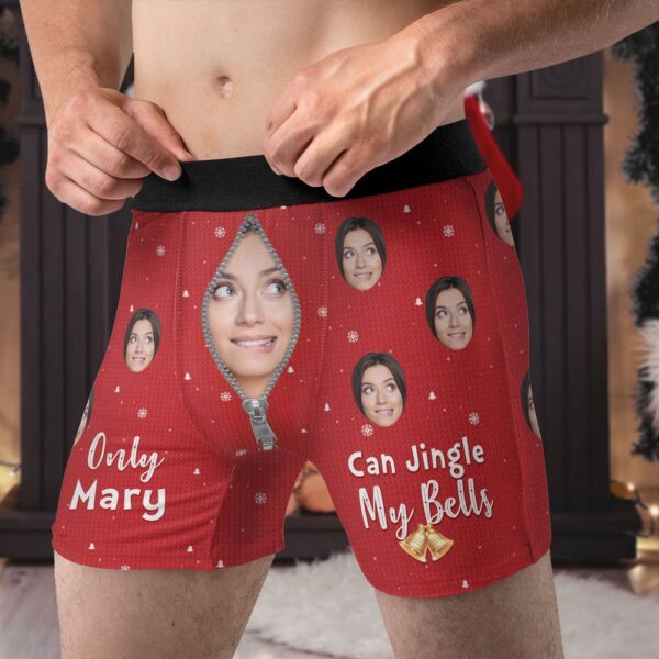 Valentine Men Boxer, Only Wife Can Jingle My Bells Personalized Photo Mens Boxer Briefs