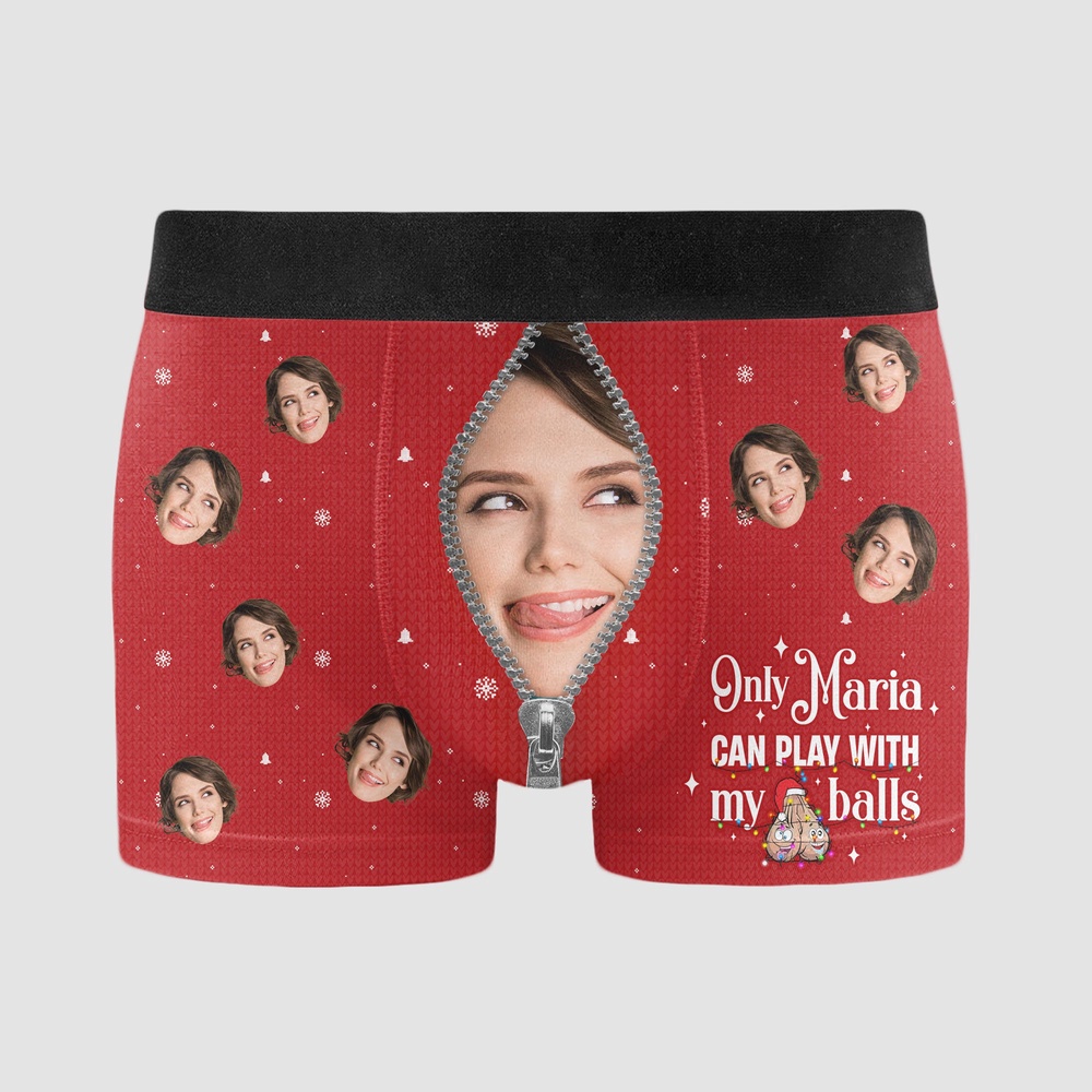 Valentine Men Boxer, Only Wife Can Play With My Balls Personalized Photo Mens Boxer Briefs