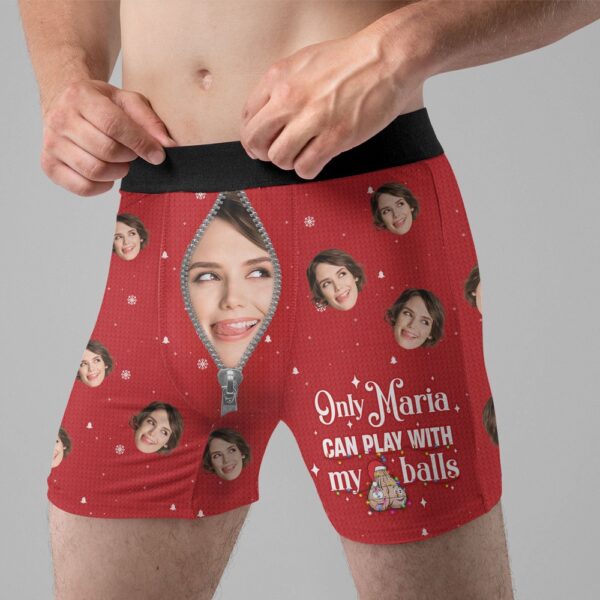 Valentine Men Boxer, Only Wife Can Play With My Balls Personalized Photo Mens Boxer Briefs